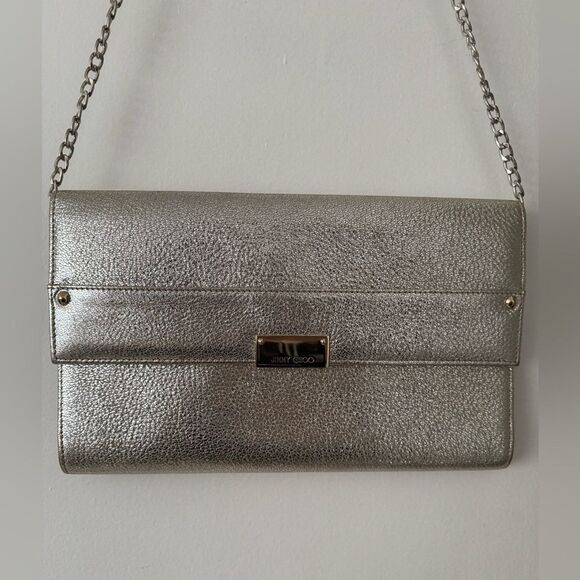 Jimmy Choo Reese Silver Metallic Clutch - Picture 8 of 8